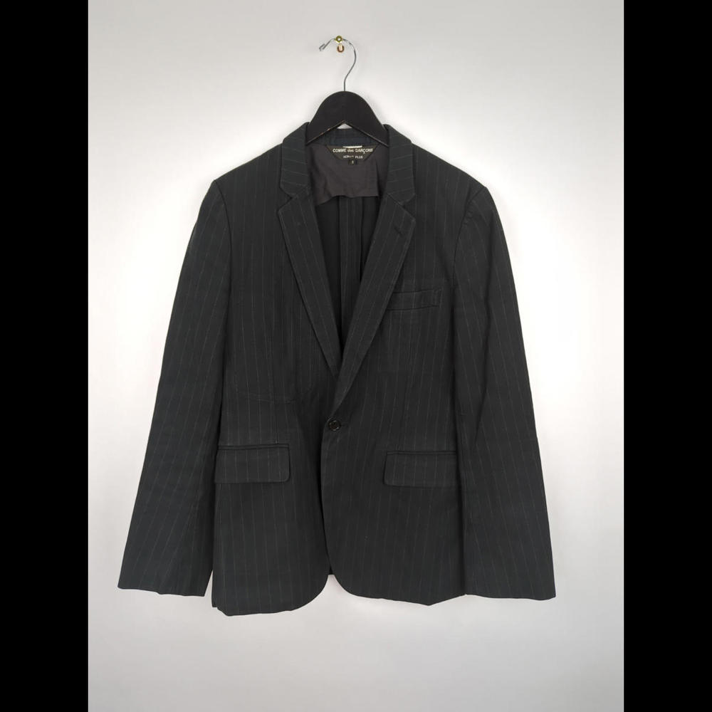 [SOLD] COMME DES GARCONS Sz S Black Gray Cotton Pinstripe Blazer Jacket Japan